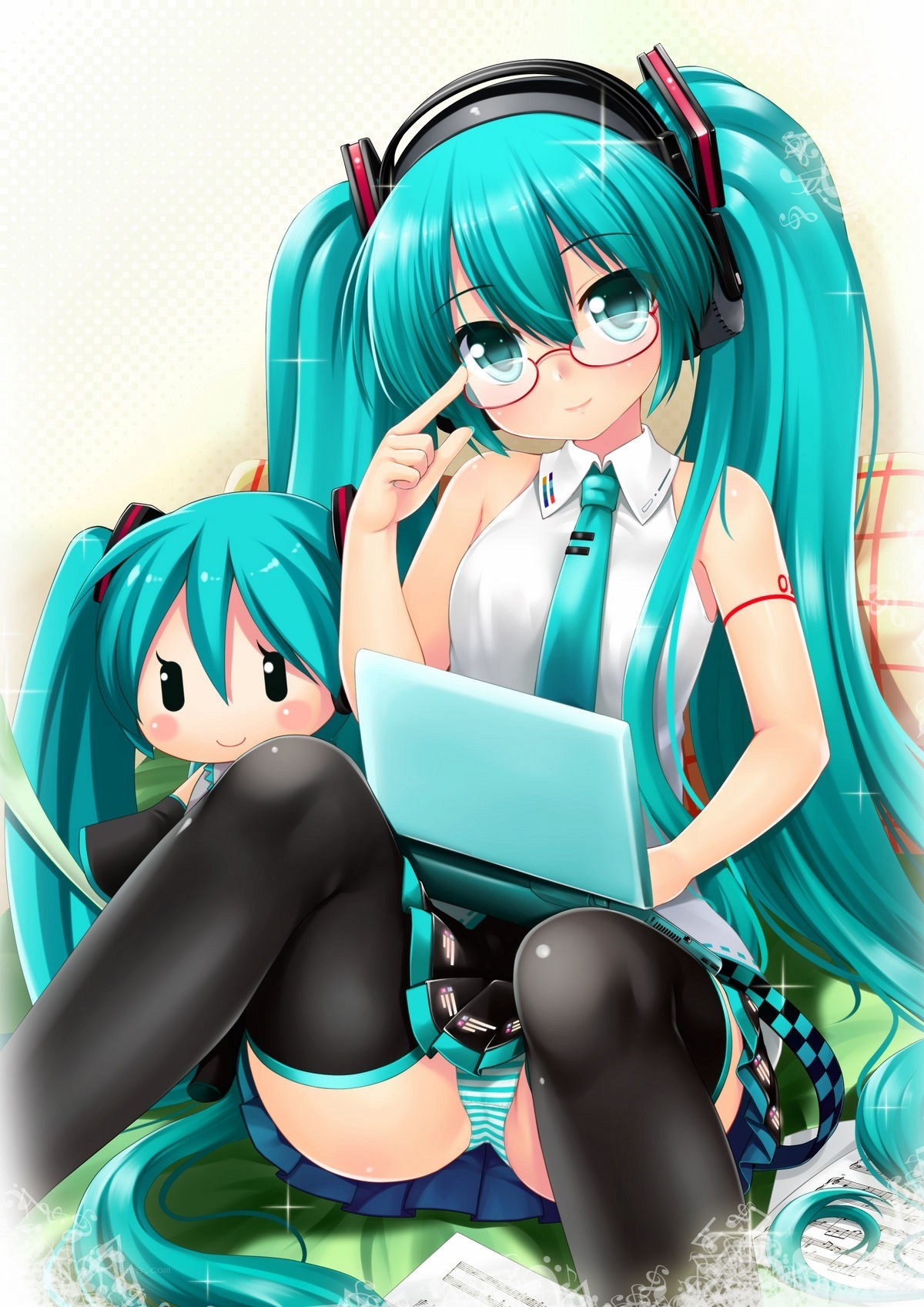 Miku with laptop and chibi