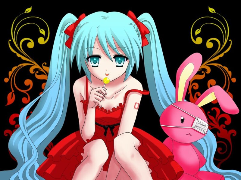 Miku with lollipop and bunny