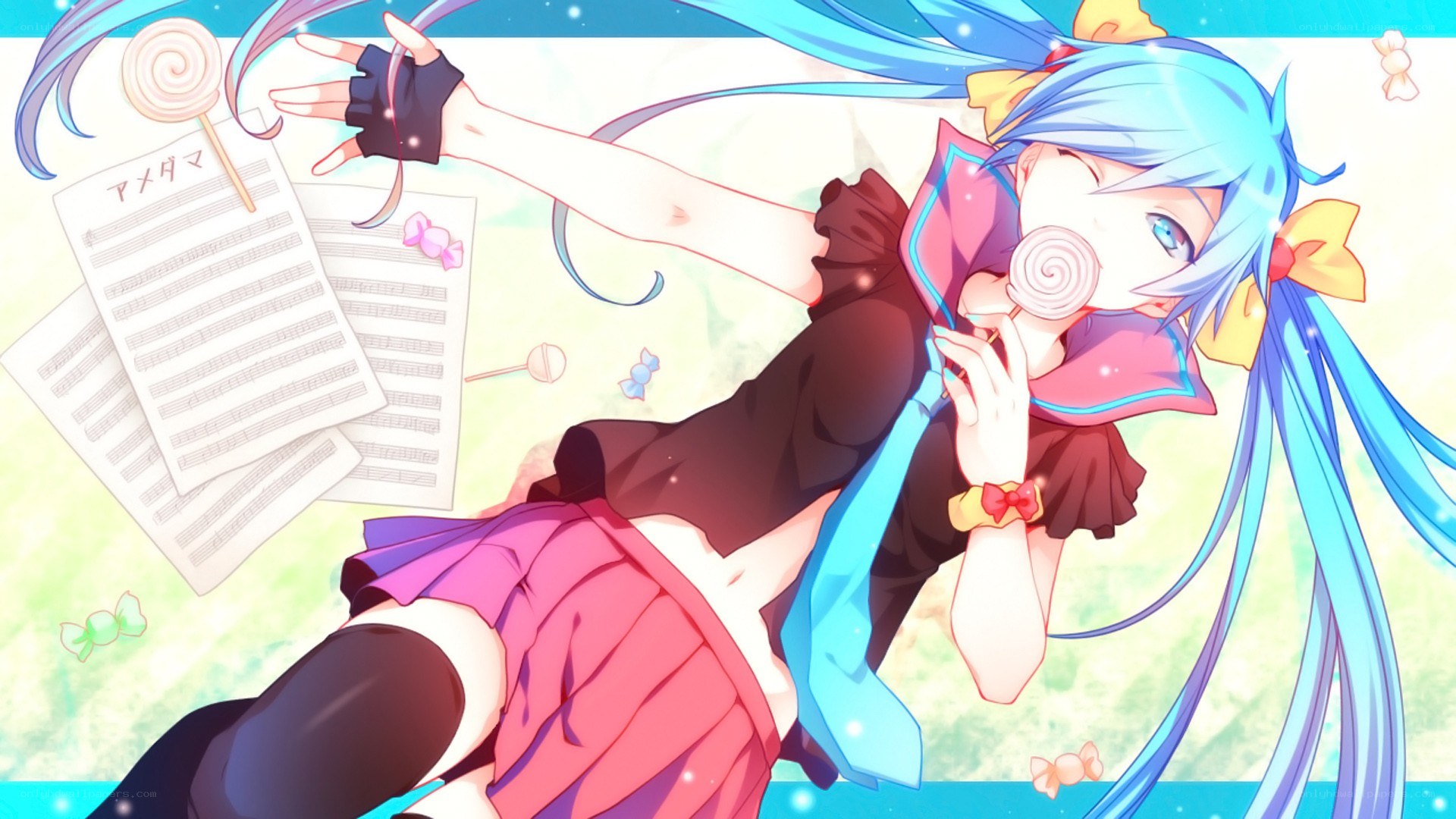 Miku with lollipop and sheet music