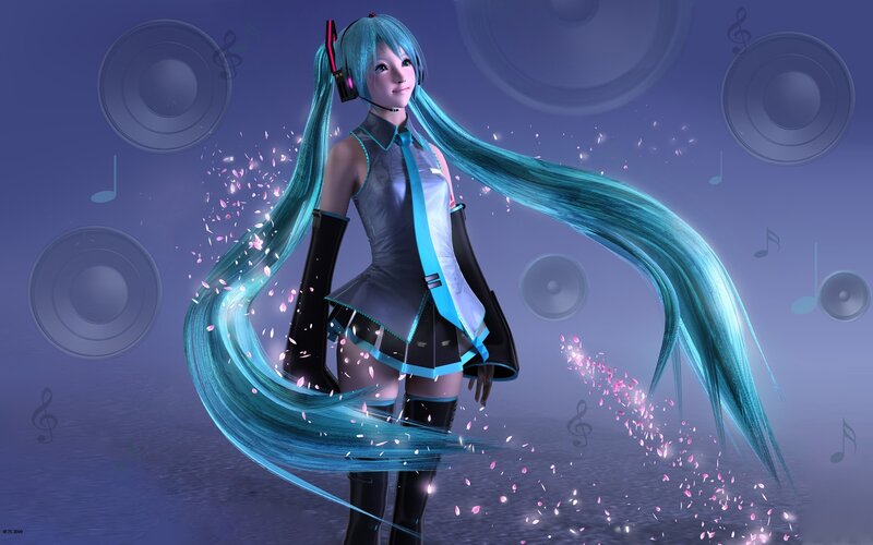 Miku with long blue hair