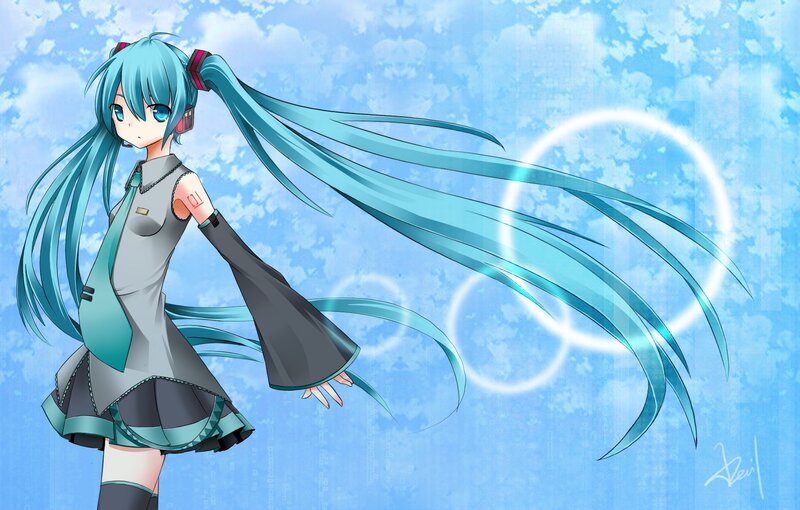 Miku with long blue hair