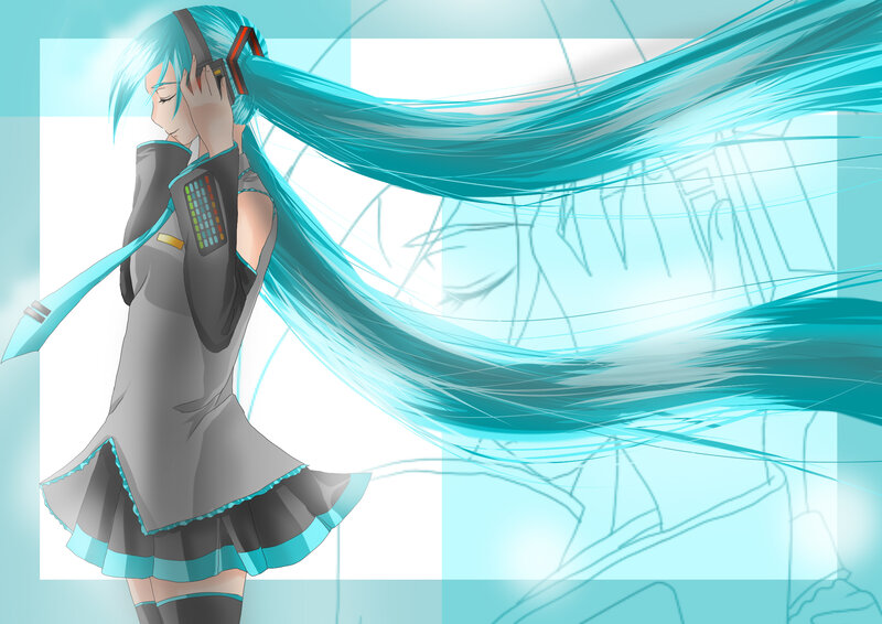Miku with long blue hair