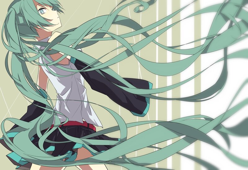 Miku with long green hair