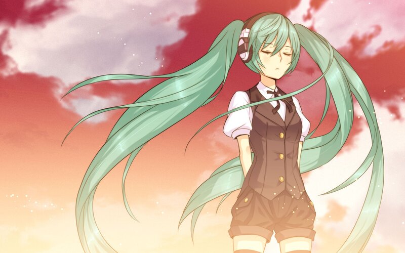 Miku with long green hair
