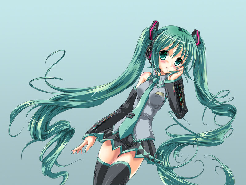 Miku with long green hair