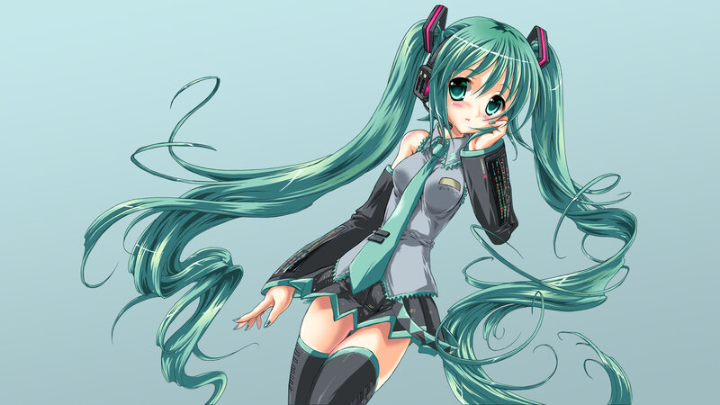 Miku with long green hair