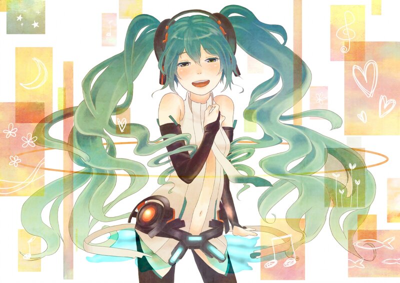 Miku with long green hair
