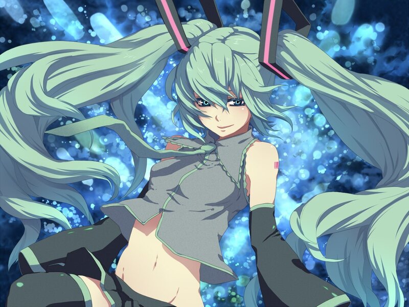Miku with long green hair