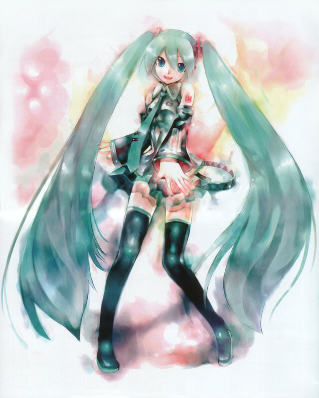 Miku with long green hair