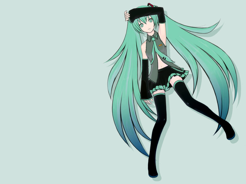 Miku with long green hair