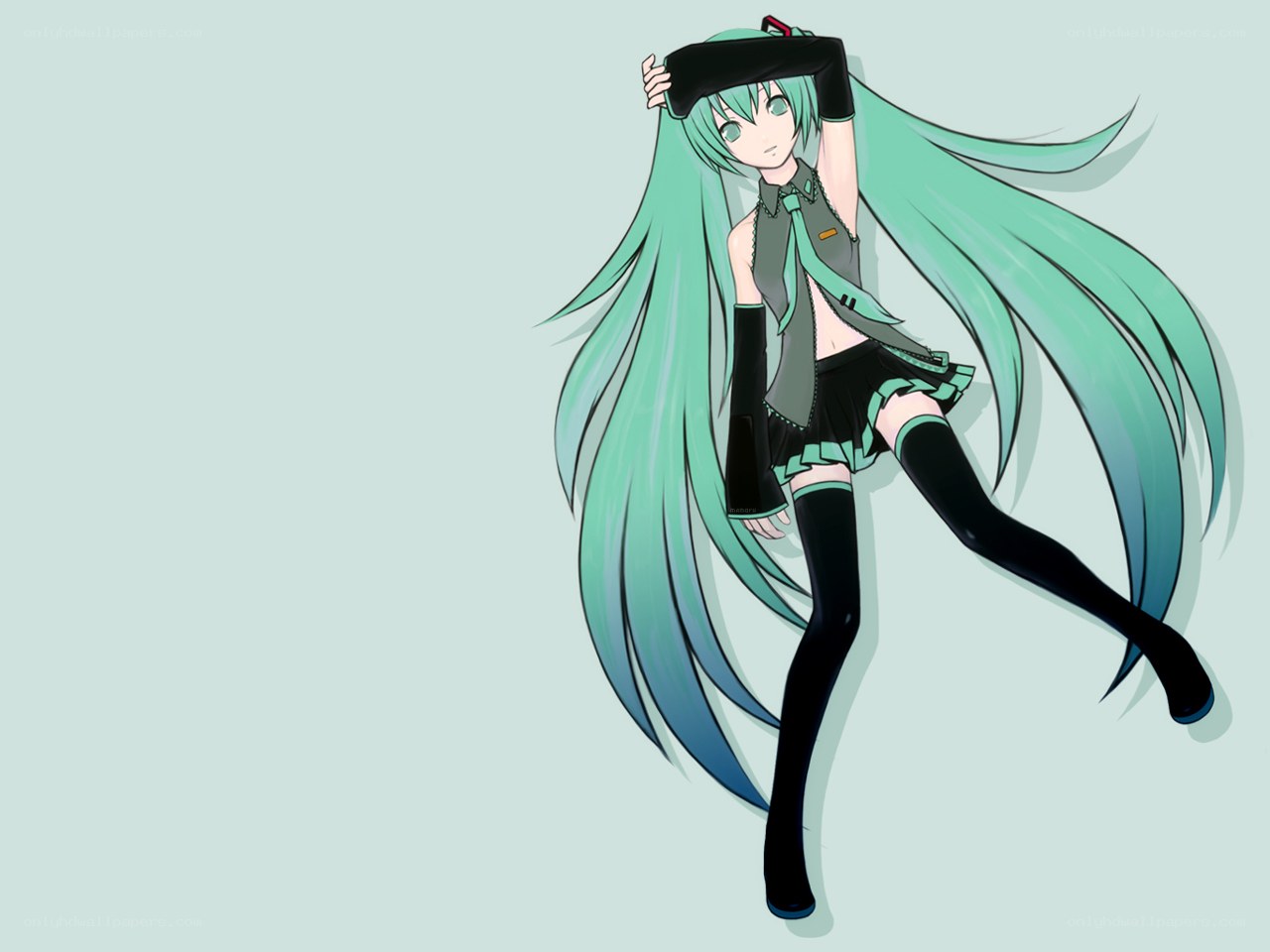 Miku with long green hair