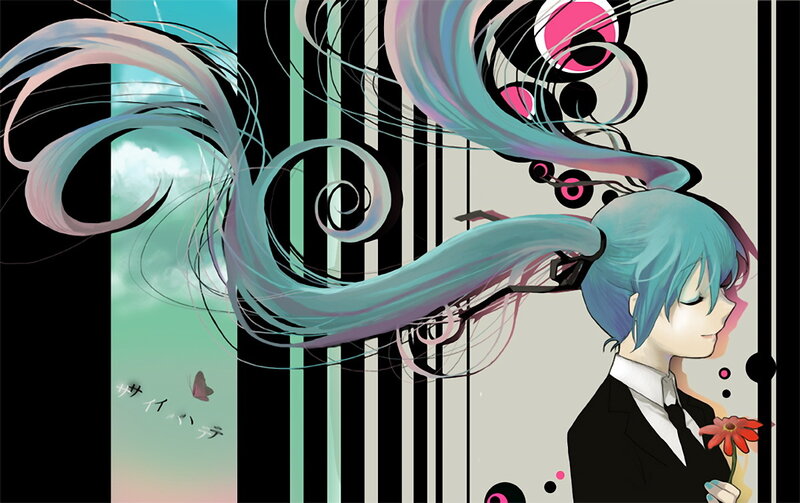 Miku with long hair and flower
