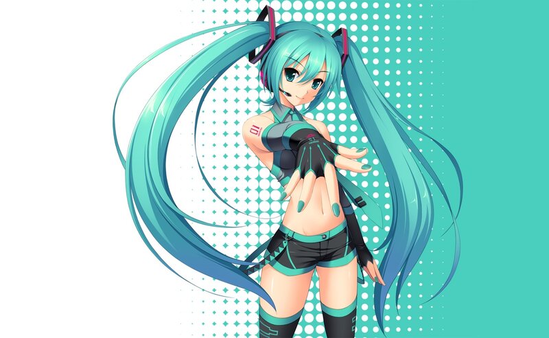 Miku with long teal hair