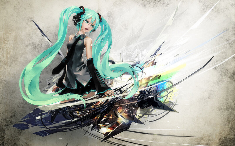 Miku with long teal hair