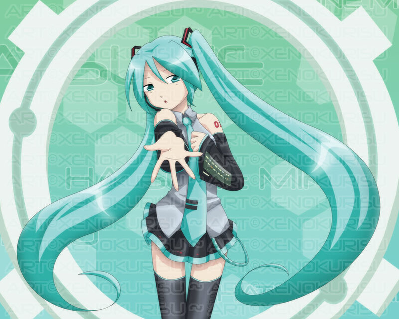 Miku with long teal hair