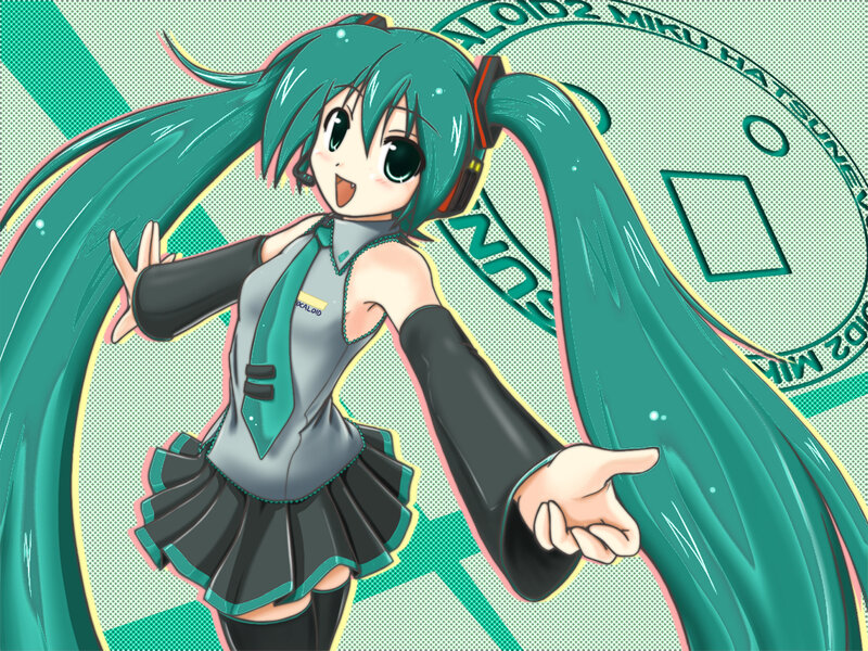Miku with long teal hair
