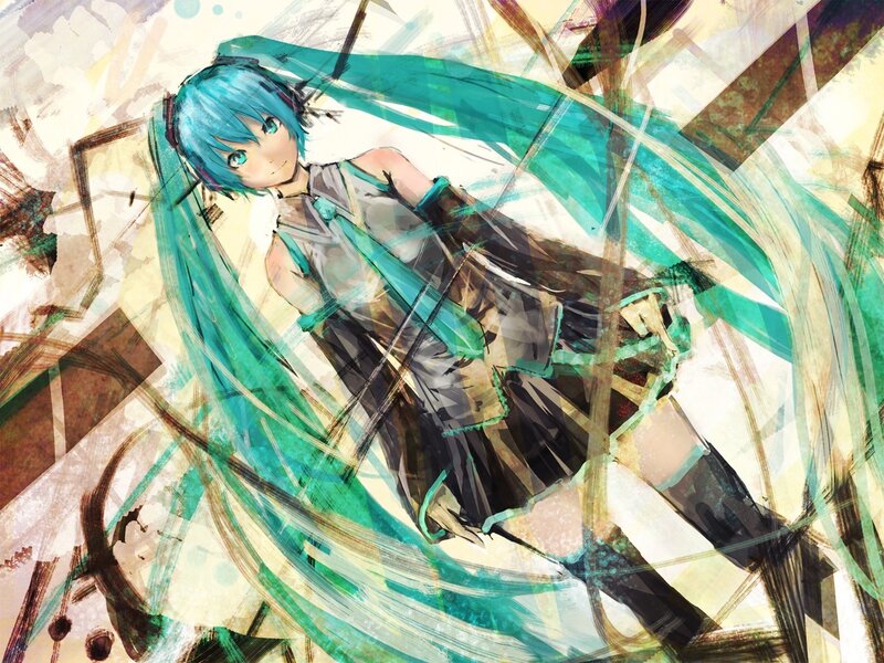 Miku with long teal hair