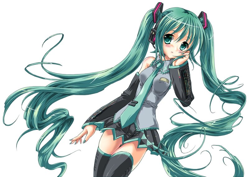 Miku with long teal hair