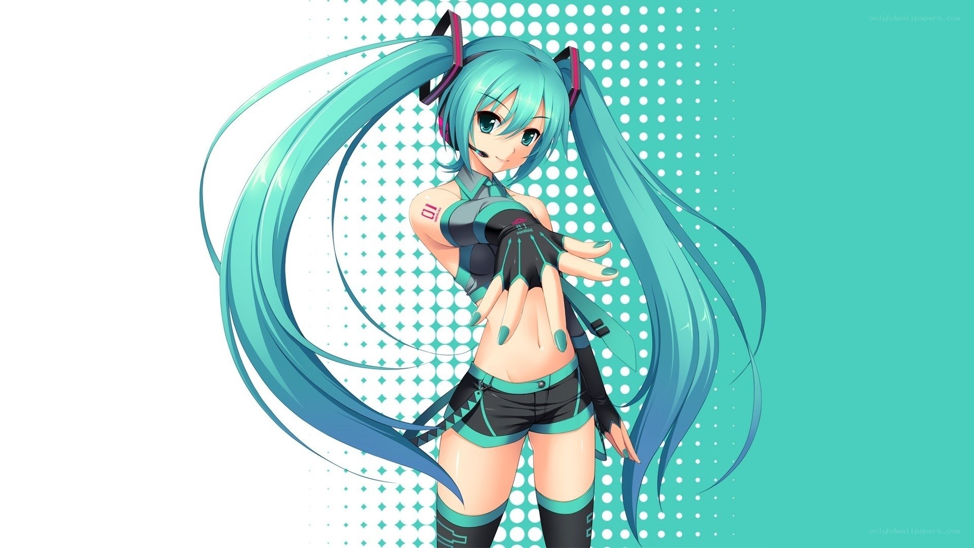 Miku with long teal hair