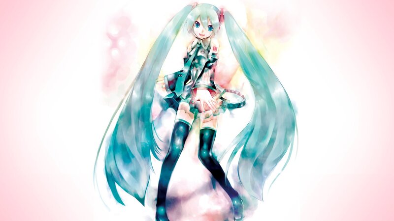 Miku with long teal hair