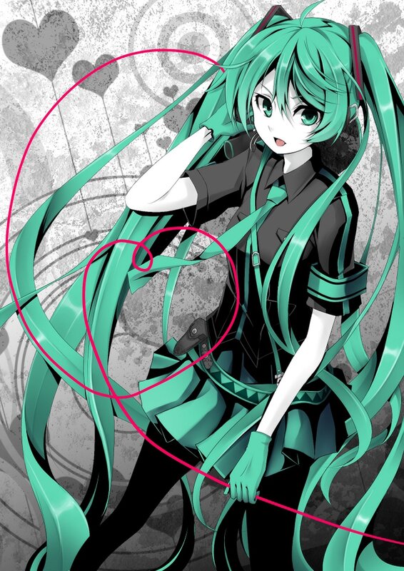 Miku with long teal hair