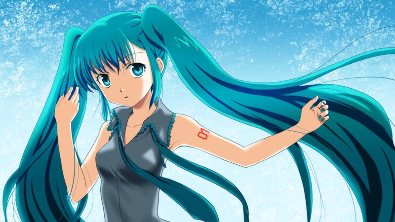 Miku with long teal hair