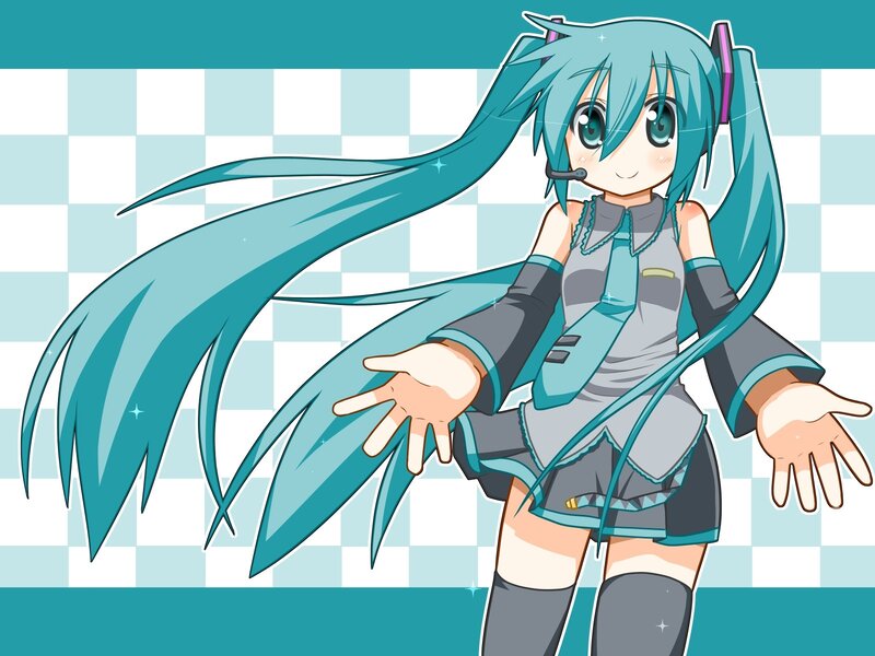 Miku with long teal hair