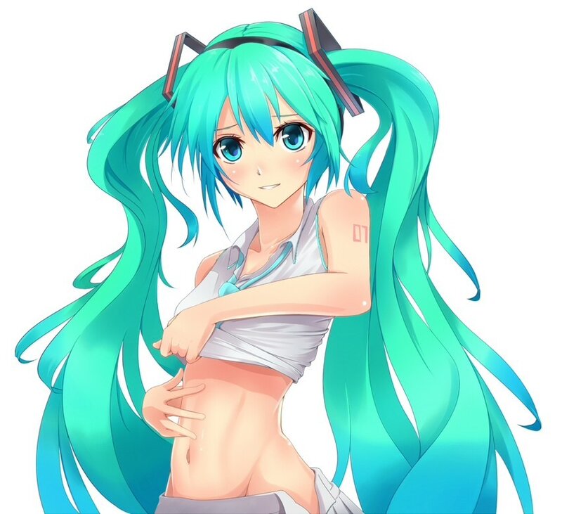 Miku with long teal hair