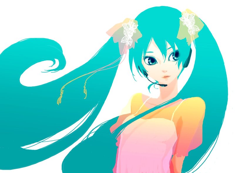 Miku with long teal hair