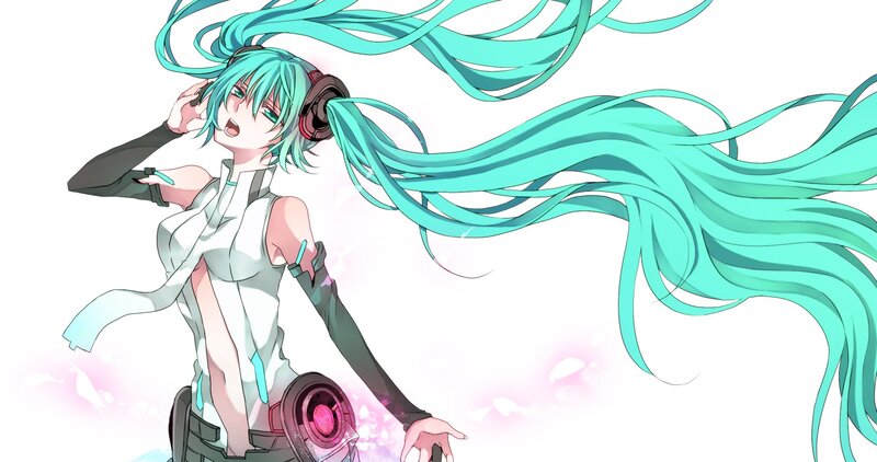 Miku with long teal hair