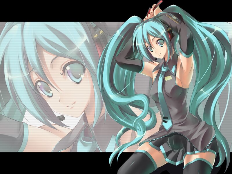 Miku with long teal hair