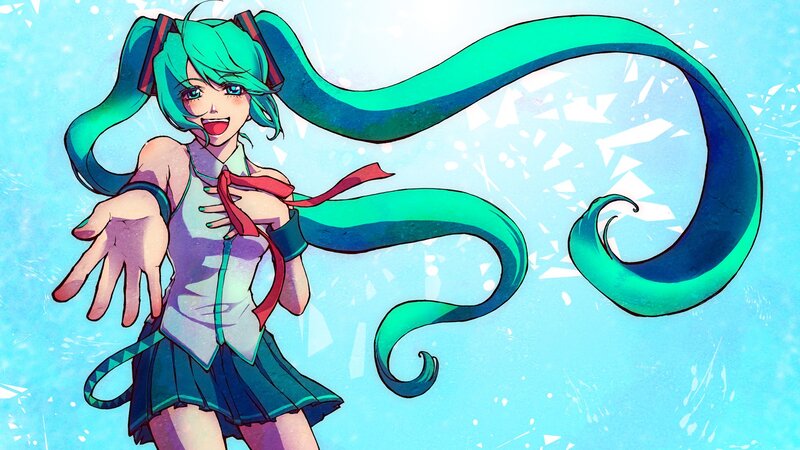 Miku with long teal hair