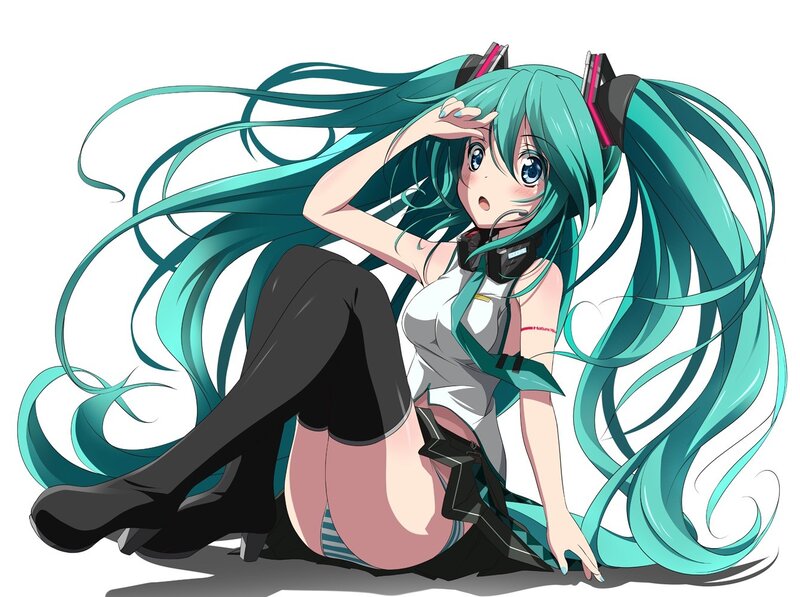 Miku with long teal hair
