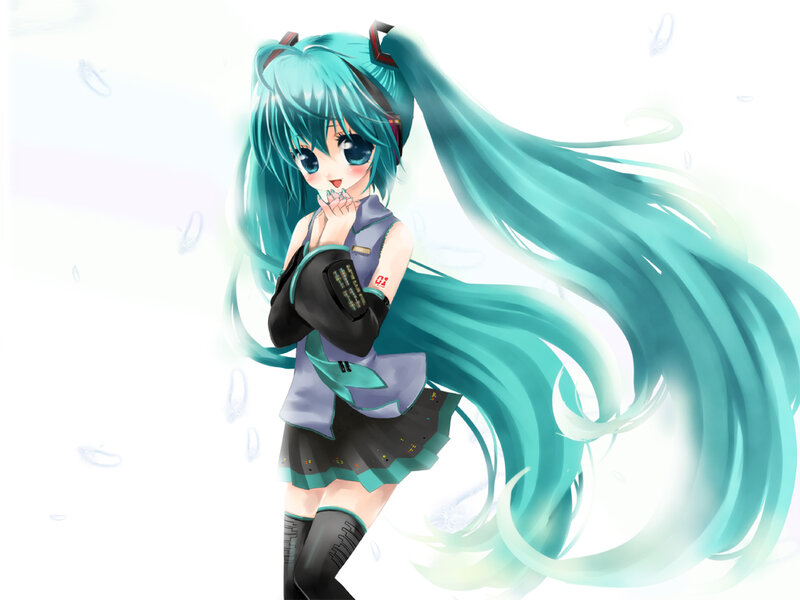 Miku with long teal hair