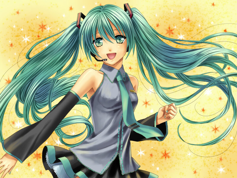 Miku with long teal hair