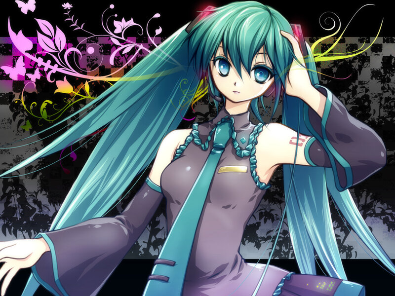 Miku with long teal hair