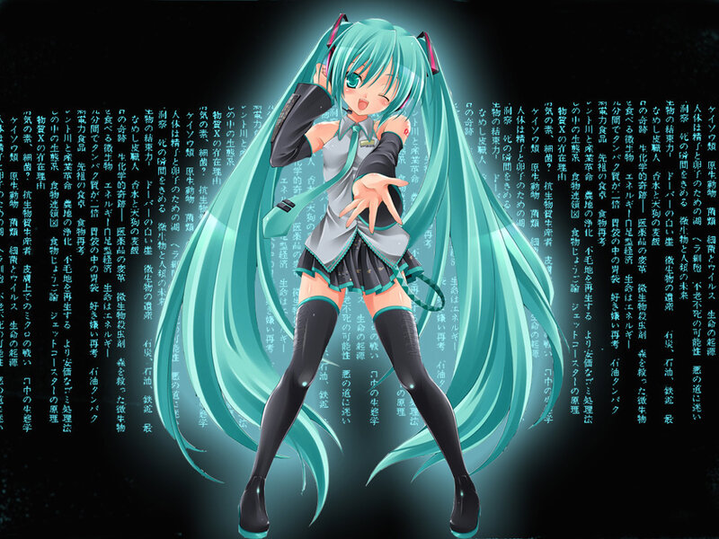 Miku with long teal hair