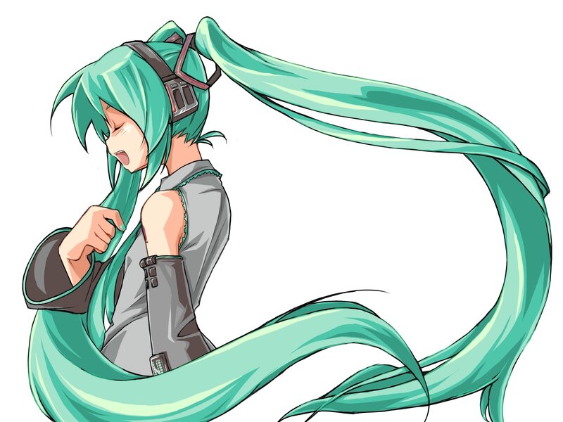 Miku with long teal hair