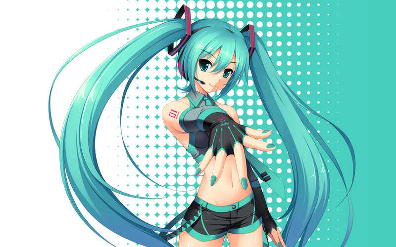 Miku with long teal hair