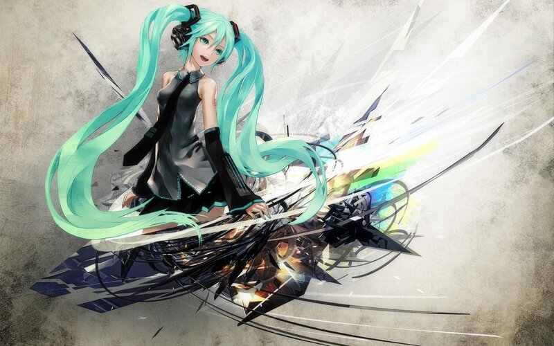 Miku with long turquoise hair