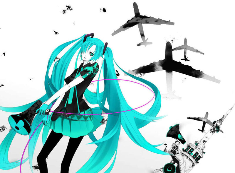 Miku with megaphone and planes