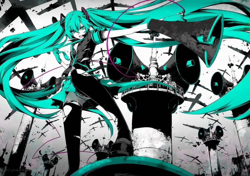 Miku with megaphones in chaos