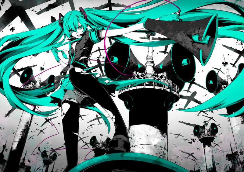 Miku with megaphones in chaos