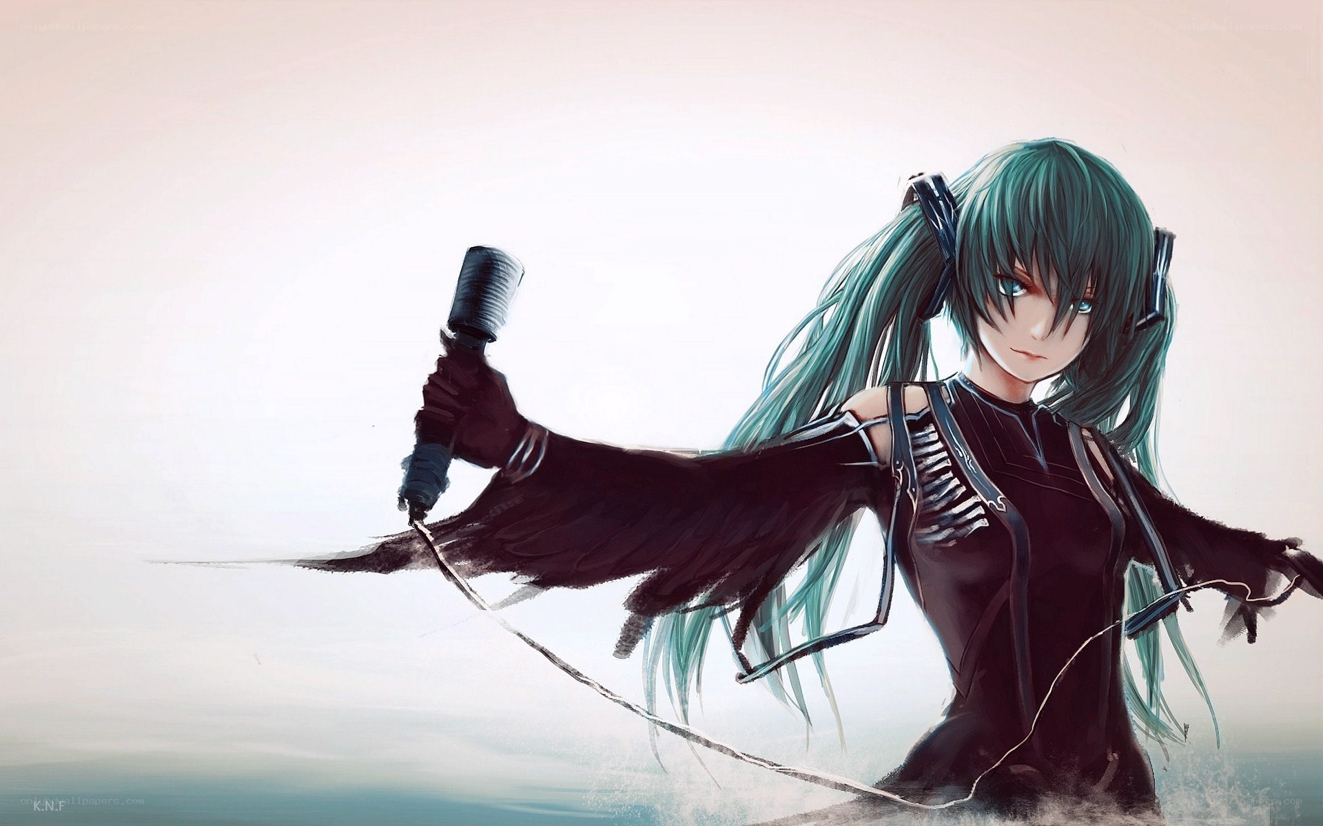 Miku with microphone and wings