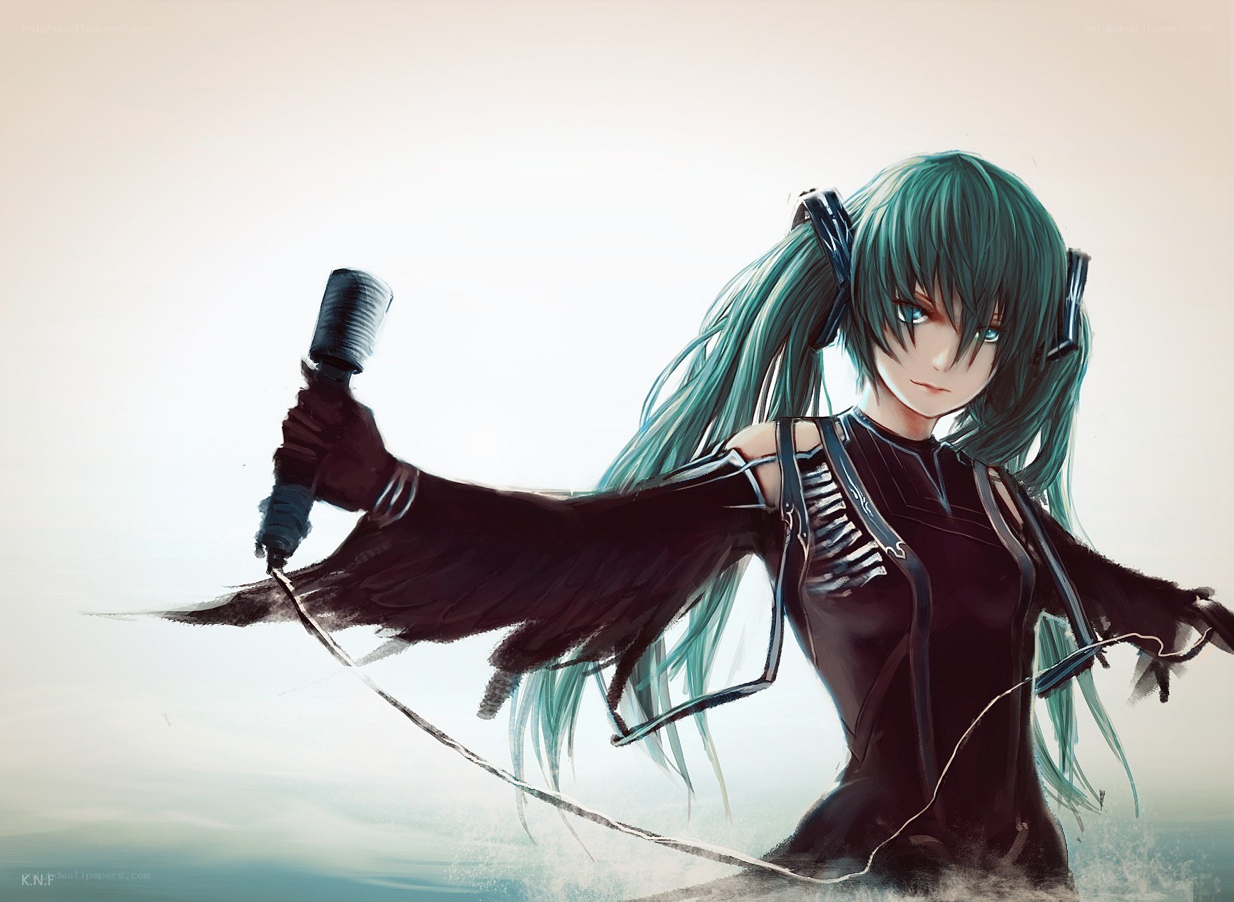 Miku with microphone and wings