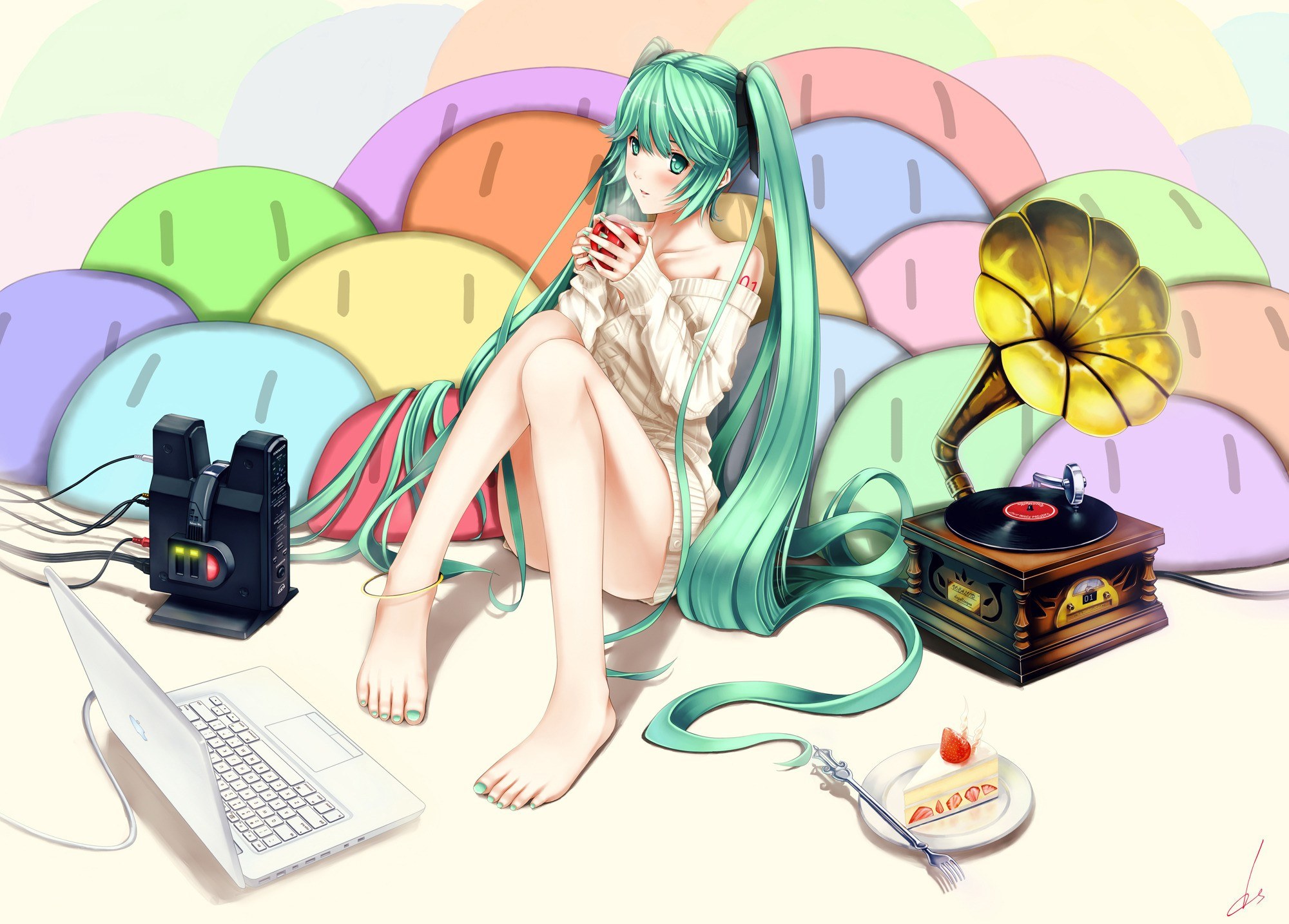 Miku with music and cake
