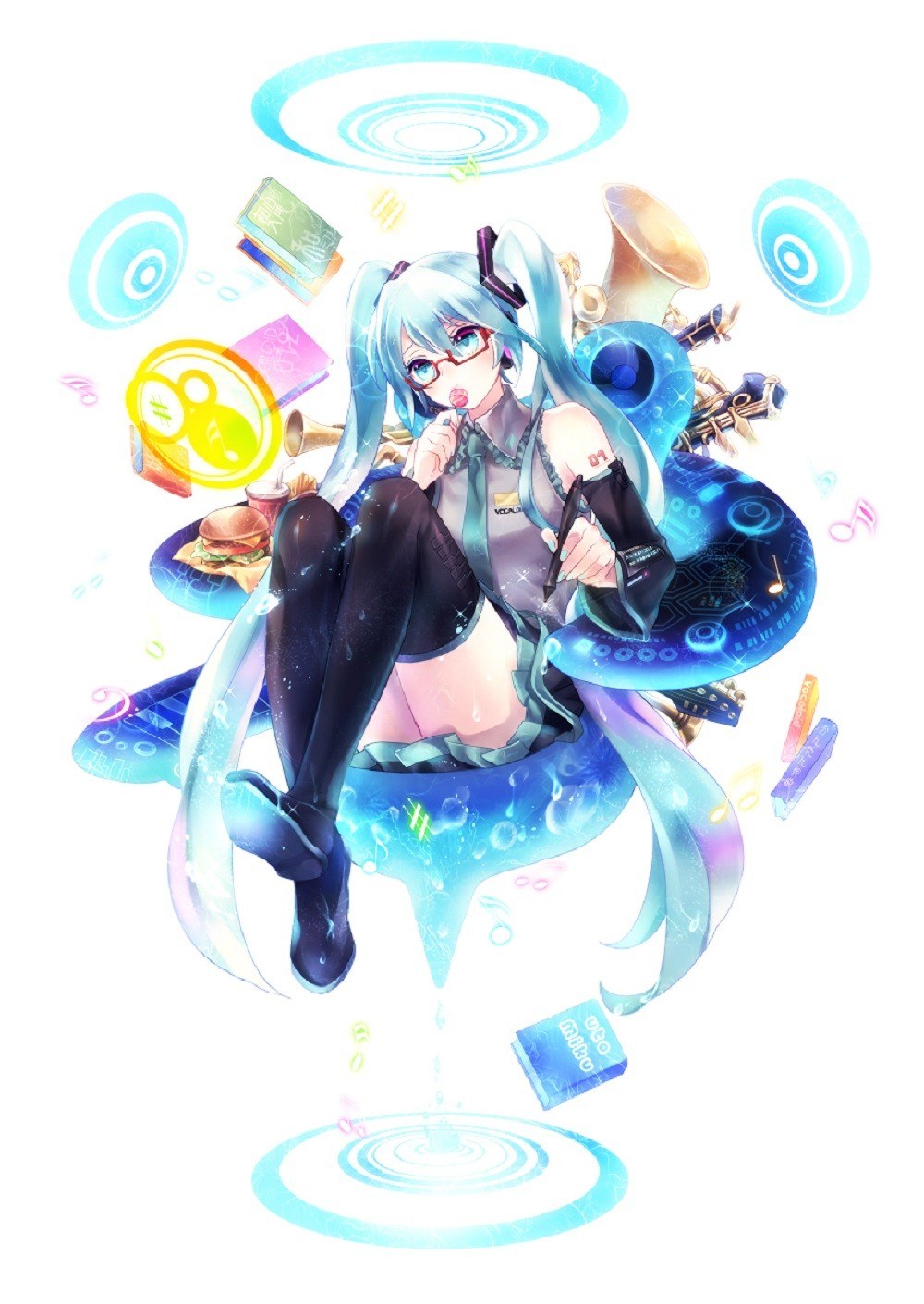 Miku with music and tech