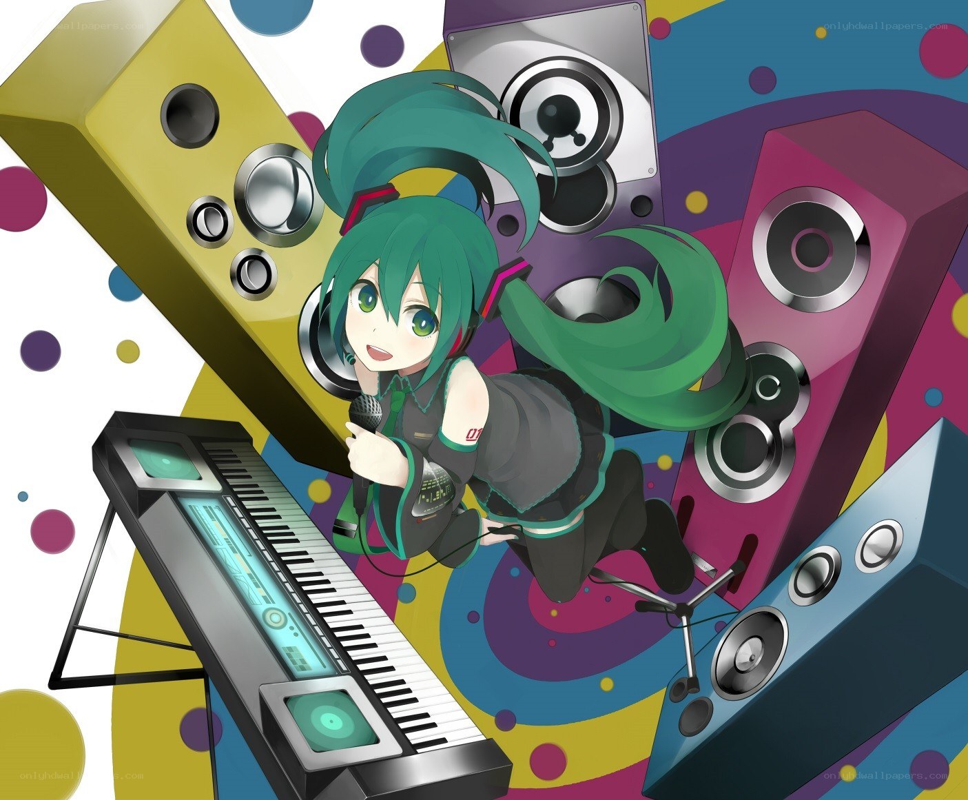 Miku with music equipment