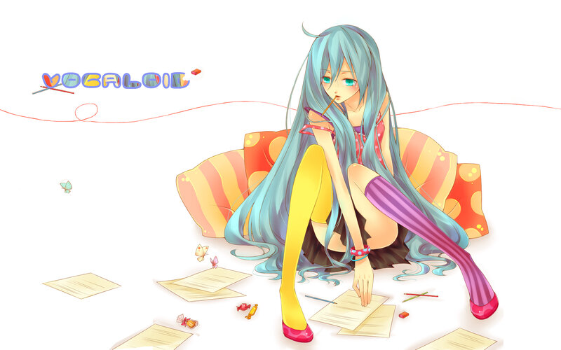 Miku with papers and candy