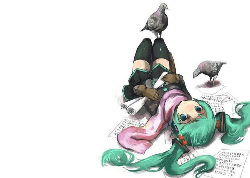 Miku with pigeons